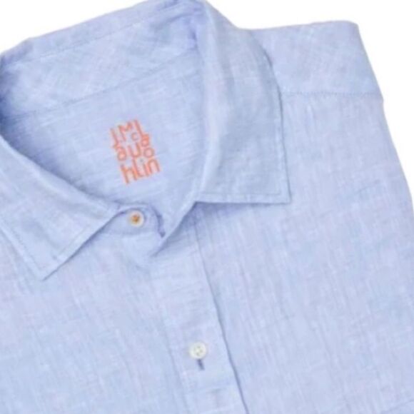 J. McLaughlin Linen Button Down Shirt Men’s XL Light Blue Stripe Classic Preppy - Picture 9 of 14